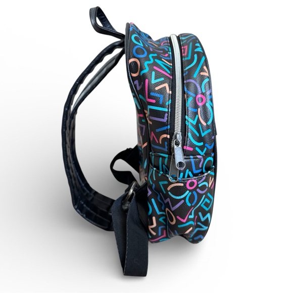 Stranger Things 80s Neon Print Mini Backpack Black Faux Leather OS - Picture 3 of 9